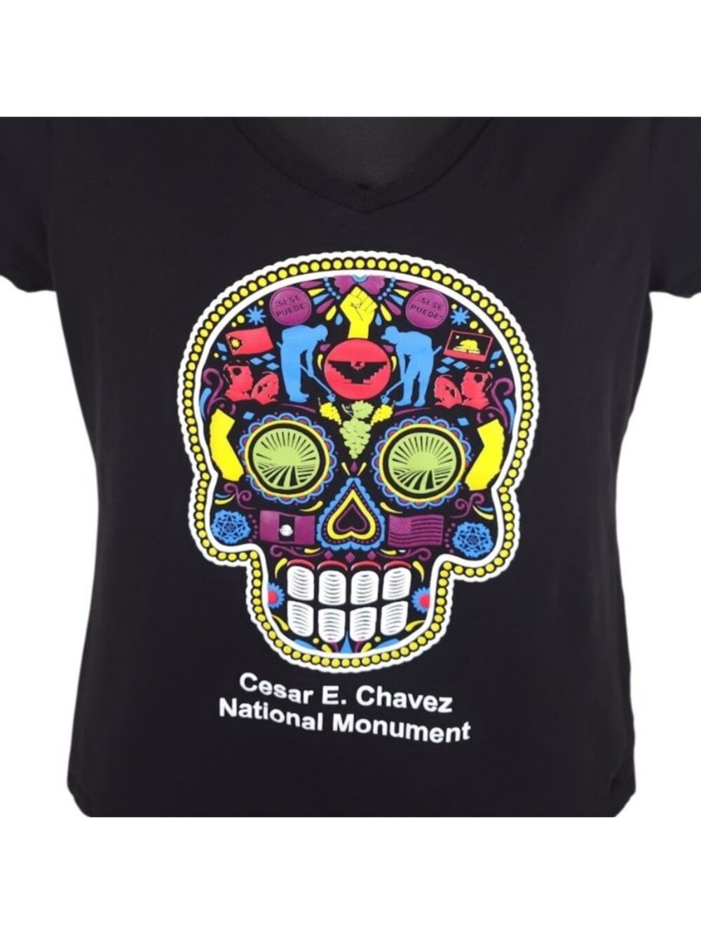 Cesar E Chavez National Monument T Shirt Womens Size Medium Black Sugar Skull